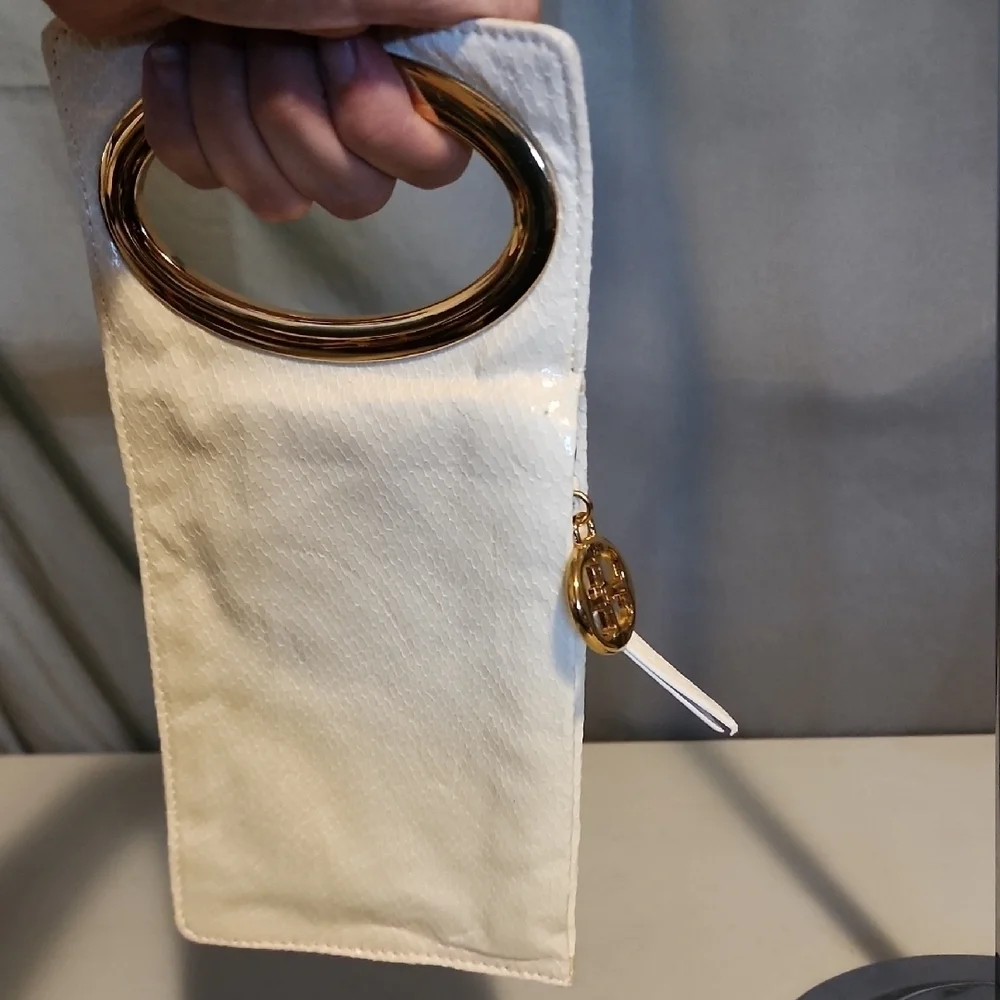 IMAN Vintahe White Clutch with Gold Accents